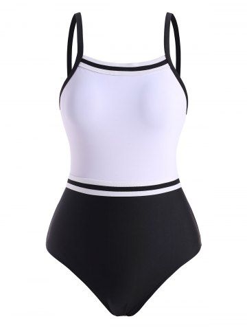 Striped Cutout Contrast One-piece Swimsuit - BLACK - M