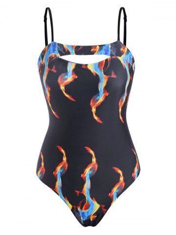 Cami Flame Print Cutout One-piece Swimsuit - BLACK - M