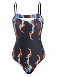 Maillot de Bain Découpé à Imprimé Flamme à Bretelle Une-Pièce - Noir M
