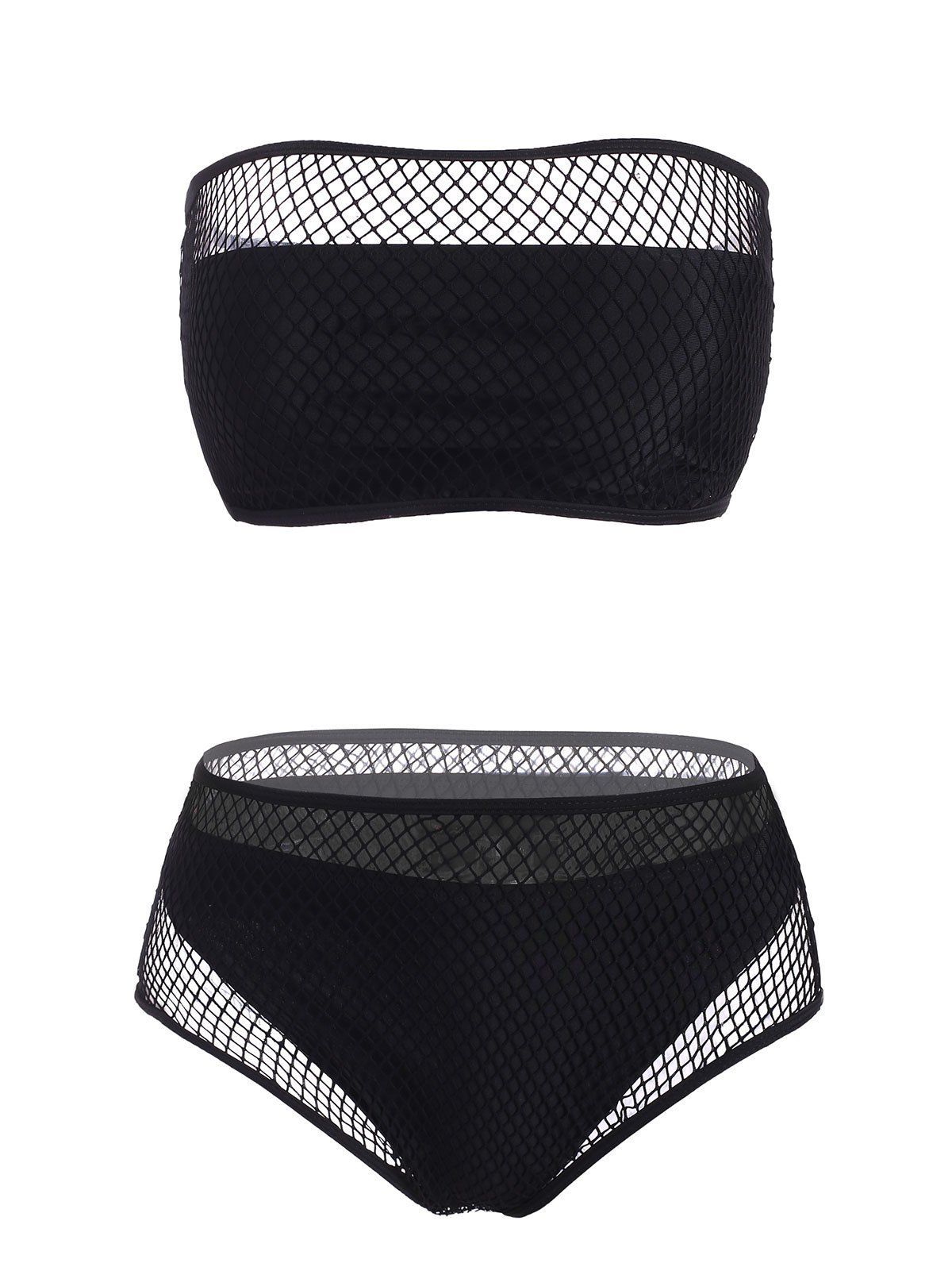 

Fishnet Cheeky High Waisted Bandeau Bikini Swimwear, Black