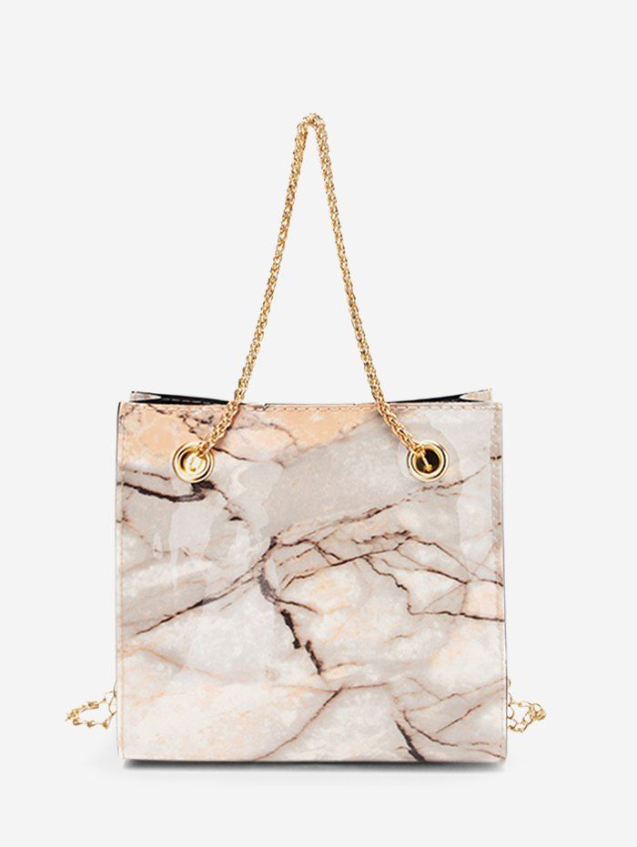 

Square Marbling Pattern Chain Crossbody Bag, Camel brown