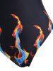 Maillot de Bain Découpé à Imprimé Flamme à Bretelle Une-Pièce - Noir M