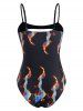 Maillot de Bain Découpé à Imprimé Flamme à Bretelle Une-Pièce - Noir M