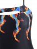 Maillot de Bain Découpé à Imprimé Flamme à Bretelle Une-Pièce - Noir M