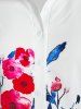 Plus Size Floral Print Half Button Blouse -  