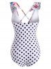Polka Dot Flower Ruffle Cross One-piece Swimsuit -  