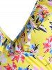 Striped Flower Leaf Ruffle One-piece Swimsuit -  