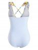 Striped Flower Leaf Ruffle One-piece Swimsuit -  