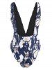 Flower Print Plunging Backless One-piece Swimsuit -  