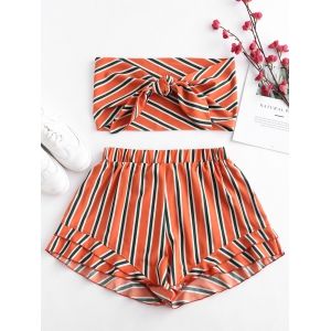 

Plus Size Striped Knotted Bandeau Top and Shorts Set, Multi