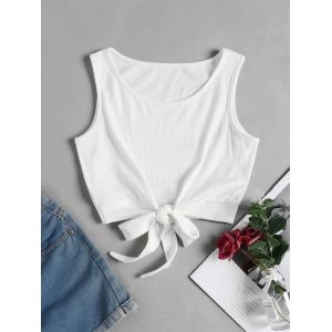 

Ribbed Knotted Plus Size Cropped Tank Top, White