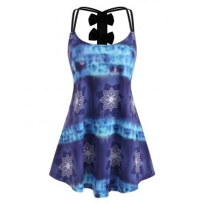 

Plus Size Dip Dye Flower Bowknot Dual Strap Tank Top, Light blue