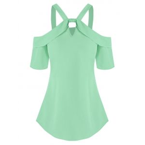 

Keyhole Cold Shoulder Chiffon Blouse, Light green