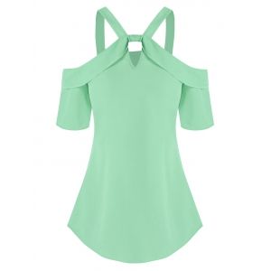 

Keyhole Cold Shoulder Chiffon Blouse, Light green