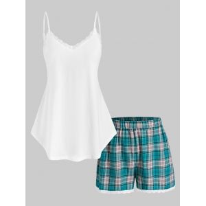 

Plus Size Cami Top and Plaid Shorts Pajamas Set, Green