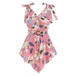 

Tie Shoulder Floral Print Asymmetric Tank Top, Light pink