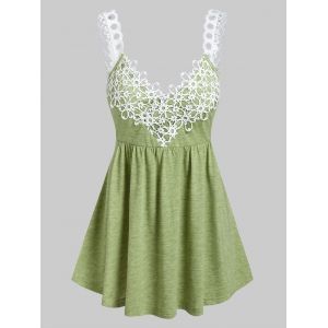 

Flower Lace Insert Heathered Flare Tank Top, Light green