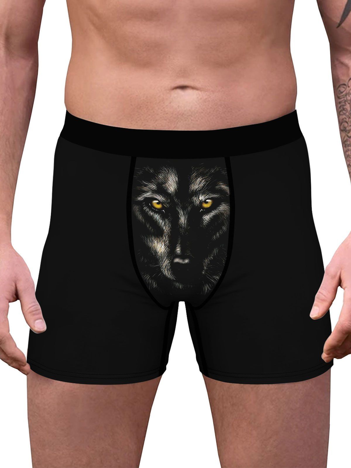 

Wolf 3D Print Elastic Waist Boxers, Black