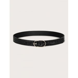 

Textured Oval Pin Buckle Dress Belt, Black
