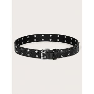 

Textured Two Row Grommet Pin Buckle Belt, Black