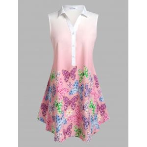 

Plus Size Sleeveless Ombre Color Butterfly Print Blouse, Light pink