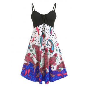 

Plus Size Lace Up Paisley Print Slip Dress, Multi