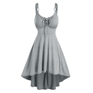 

Lace-up Sleeveless Heathered High Low Dress, Light gray