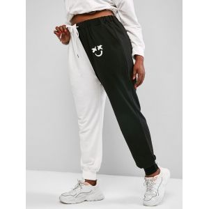 

Plus Size Colorblock Face Print Drawstring Sweatpants, Black