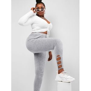 

Plus Size Marled Crisscross Hem Leggings, Dark gray