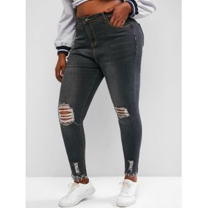 

Plus Size Raw Hem Skinny Distressed Jeans, Gray