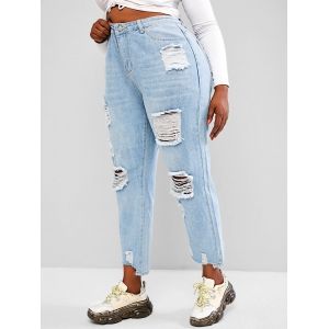 

Plus Size Light Wash Distressed Boyfriend Jeans, Light blue