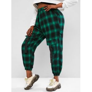 

Plus Size Plaid Buckled Cargo Pants, White