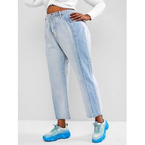 

Plus Size Colorblock High Rise Straight Jeans, Light blue