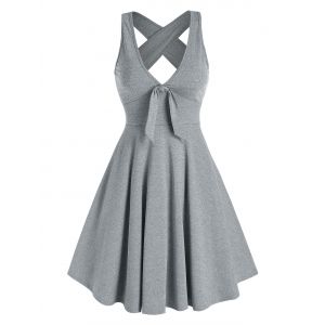 

Plunging Neckline Bowknot Crisscross Dress, Gray