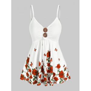 Butterfly Rose Printed Cami Tank Top, White