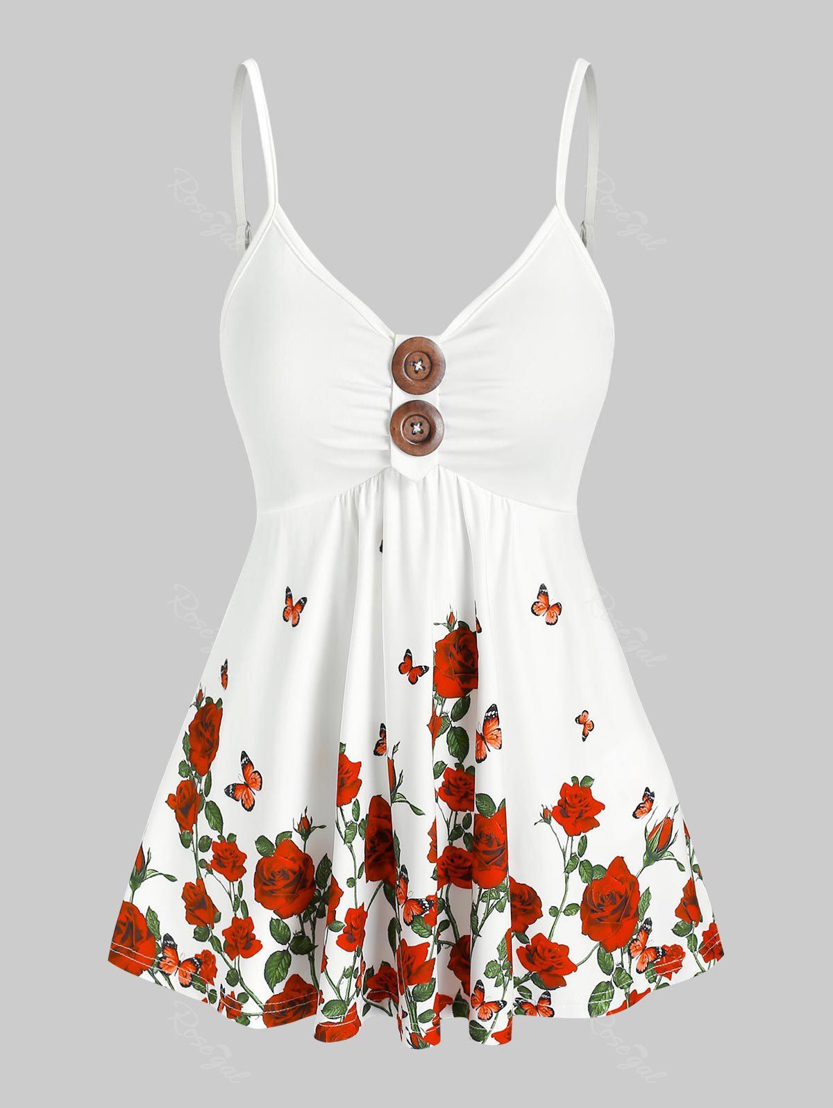 Trendy Butterfly Rose Printed Cami Tank Top  