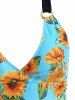 Lace Up Sunflower Striped Tummy Control Tankini Swimwear -  