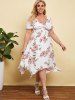 Plus Size Plunge Floral Print Front Twist Handkerchief Dress -  