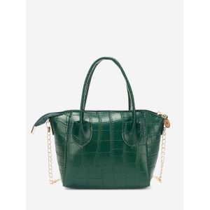 

Chain Stone Grain Solid Tote Bag, Pine green