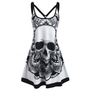 

Skull Flower Strappy O Ring Tank Dress, Black