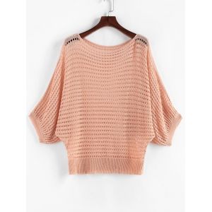 

Eyelet Dolman Sleeve Plus Size Solid Knitwear, Light orange