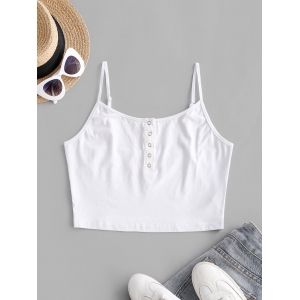 

Plus Size Snap Button Cropped Cami Top, White