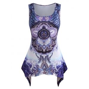 

Plus Size Dip Dye Bandana Print Handkerchief Tunic Tank Top, Light purple