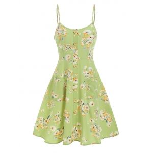 

Bohemian Floral Print Fit and Flare Dress, Light green