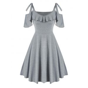 

Tie Knot Cold Shoulder Ruffled Dress, Gray