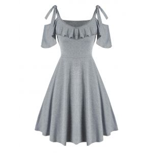 

Tie Knot Cold Shoulder Ruffled Dress, Gray