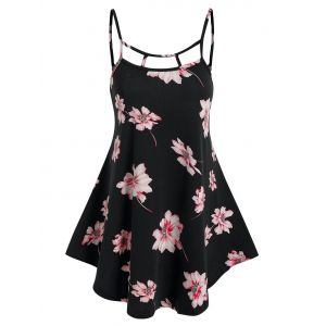 

Floral Print Cutout Tank Top, Black