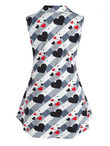 

Plus Size Sleeveless Heart Pattern Pocket Blouse, Multi