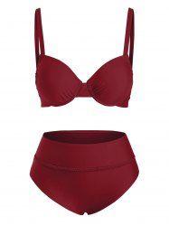 Maillot de Bain Bikini Tressé à Double Bretelle - Rouge foncé M