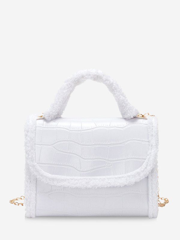 

Faux Fur Edge Chain Cover Handbag, White